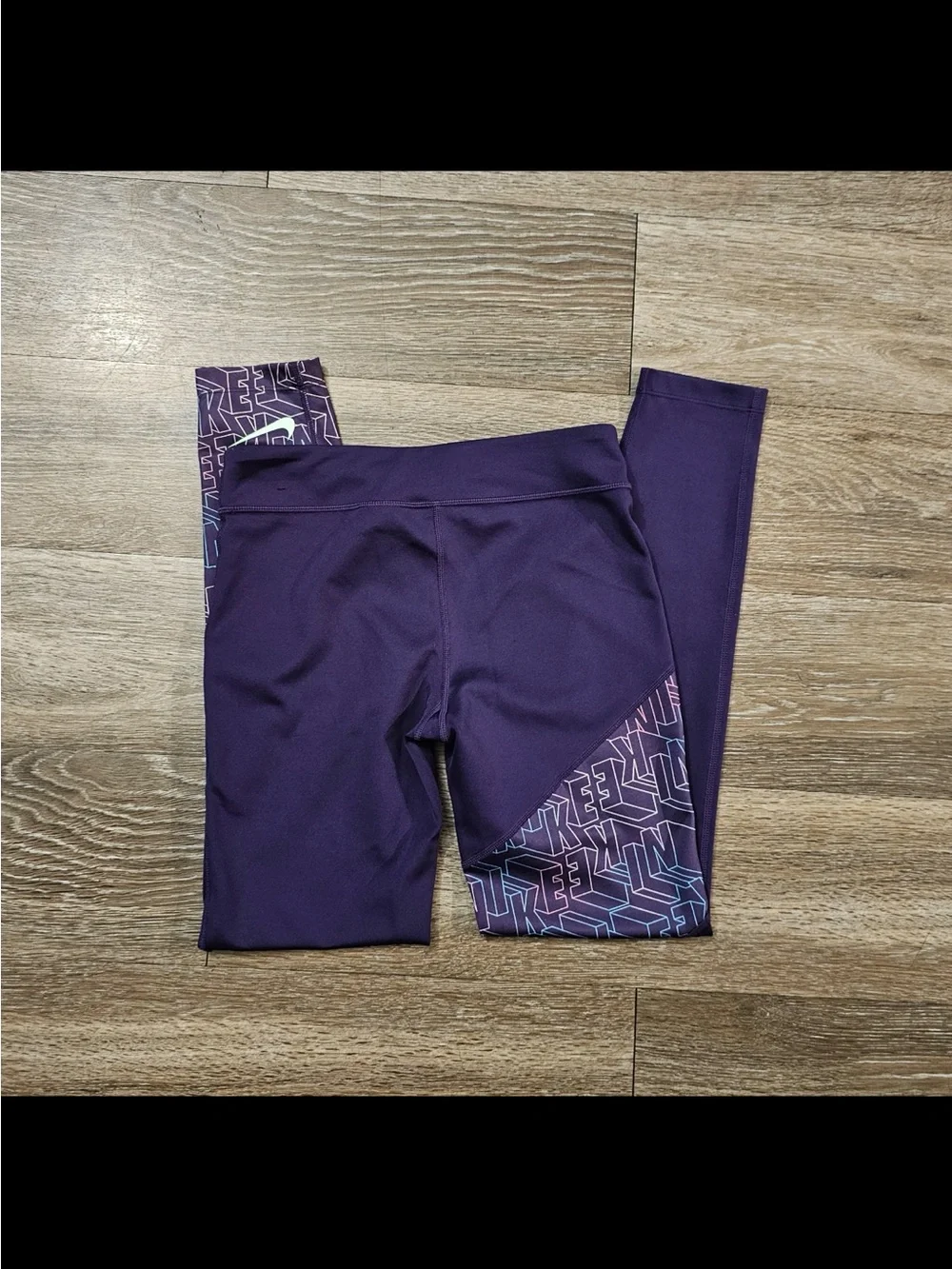 Nike Girls' Deep Purple Leggings with Geometric Side Panels